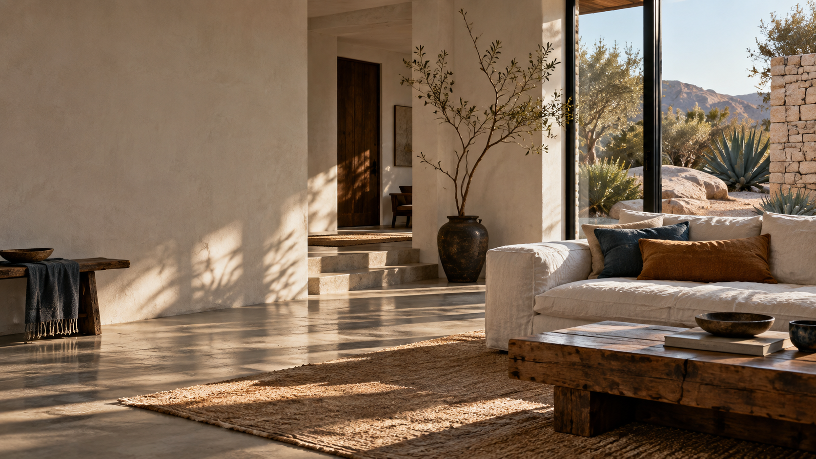 A calm, sunlit home opening onto the Arizona landscape